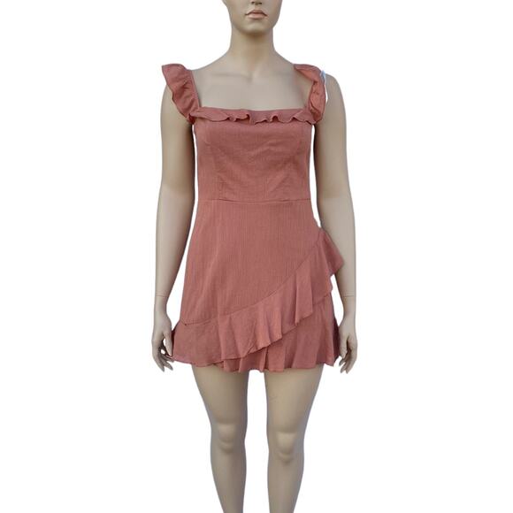 New B. Smart Women Cinnamon Color Square Neck Ruffle Mini Dress Size 15 - Picture 1 of 8